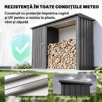 Outsunny Magazie pentru Lemne cu Acoperiș Înclinat, 235x67x149 cm, Gri Închis(m-5)