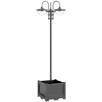 Outsunny Solar Laterne Stehleuchte aus Metall, Gartenlaterne mit Lichtsteuerung, 189 cm hoch, Windlicht Außenleuchte, Wasserdicht IP44 mit Blumentopf-Basis für Garten Balkon Deko Schwarz