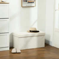 HOMCOM Aufbewahrungshocker, Polsterbank mit Stauraum und Deckel für Wohnzimmer, Schlafzimmer, Flur, Cremeweiß(m-10)