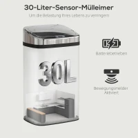 HOMCOM Sensor prullenbak 30 L automatische prullenbak met bewegingssensor voor kantoor, slaapkamer(m-4)