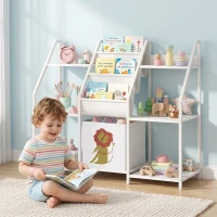 AIYAPLAY Bibliotecă și Organizator de Jucării pentru Copii, Metal, PAL, 93 x 30 x 76 cm, Alb(m-2)