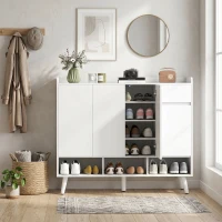 HOMCOM Pantofar Hol cu 4 Uși Push-to-Open, Rafturi Reglabile, MDF și Lemn Pin, 120x35x100 cm, Alb(m-8)