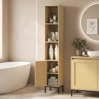 HOMCOM Dulap de baie înalt, dulap îngust cu rafturi deschise și raft reglabil, aspect lemn natural(m-6)