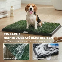 PawHut Hundetoilette 76 x 50,5 cm Hundeklo mit 2 Kunstrasen waschbar Welpentoilette für Hunde für Balkon Zuhause Schwarz+Grün(m-6)