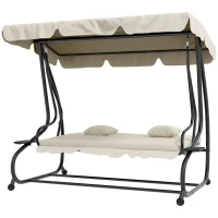 Outsunny 2-in-1 Tuinschommel met Ligfunctie, Verstelbaar Dak, tot 340 kg, Staal, 200x120x164 cm, Crèmewit(m-10)