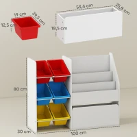 AIYAPLAY Meuble rangement enfant rangement jouets enfant 6 bacs amovibles et grand coffre à roulettes 100x30x80cm multicolore(m-3)