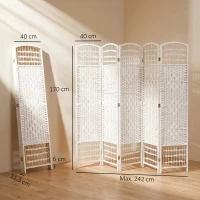HOMCOM Biombo de 6 Paneles Separador de Ambientes Plegable de Fibra de Papel para Dormitorio Salón 242x170 cm Blanco(m-3)