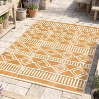 Outsunny Tapis d'extérieur réversible imperméable motifs géométriques pour jardin, terrasse, balcon - dim. 121L x 182l(m-2)