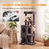 PawHut Kratzbaum 132 cm Katzenturm mit Höhle, Sisalstämme, große Plattform, mehrstöckig für mittelgroße Katzen unter 6 kg(m-6)