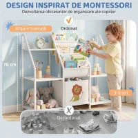 AIYAPLAY Bibliotecă și Organizator de Jucării pentru Copii, Metal, PAL, 93 x 30 x 76 cm, Alb(m-5)