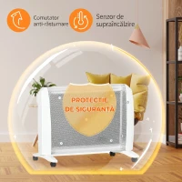 HOMCOM Radiator Electric Mică 1000W/2000W cu Termostat Reglabil, 15-20 m², 4 Roți, 79x27x54 cm, Alb(m-4)