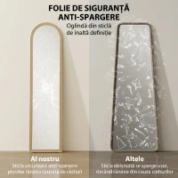 HOMCOM Oglindă de Podea și Perete Full Body cu Suport, Efect de Piatră și Formă Arcuită, 40x160 cm, Bej(m-6)
