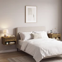 HOMCOM Wall Mounted Nightstands, Floating Bedside Tables Set of 2 with Drawer and Open Shelf for Bedroom, Rustic Brown(m-8)