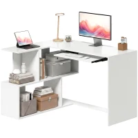 HOMCOM Eckschreibtisch, Computertisch mit Tastaturauszug und offenen Ablagen, weißer Holz-Look(m-11)