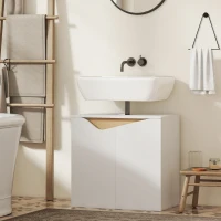 HOMCOM Waschbeckenunterschrank, Badezimmer Unterschrank mit Soft-Close-Türen, Weiß, 60 x 35 x 57,9 cm(m-9)