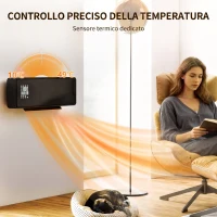 HOMCOM Stufa Ceramica 2000W a Parete con 3 Modalità, Temperatura Regolabile, Timer, Telecomando, Blocco Bambini, Nero(m-7)