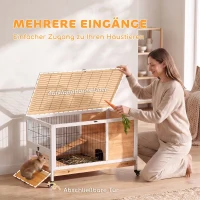 PawHut Kaninchenstall aus Holz Hasenstall mit 2 Etagen Klappdach Rädern Zwei Eingängen Rampe Ausziehbarem Tablett 90x53x59cm(m-5)