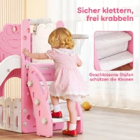 AIYAPLAY 5-in-1 Kinderrutschenset, Teleskop, Basketballkorb, HDPE, Kunststoff, Rosa+Weiß(m-7)