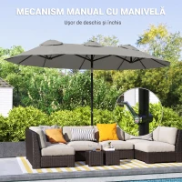 Outsunny Umbrelă dublă înclinabilă la 45° cu manivelă și orificii de aerisire, din oțel și poliester, 285x147x227 cm, gri(m-6)