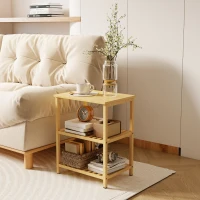 HOMCOM Masă laterală din bambus, 3 niveluri cu rafturi cu lamele, pentru spații mici, living & dormitor, lemn natural(m-2)