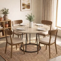 HOMCOM Table à Manger Ronde pour 4 à 6 Personnes, Ø 120 x 75 cm, Table de Cuisine avec Piétement Conique en Métal, Bois Naturel(m-13)
