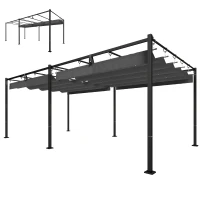 Outsunny Pérgola de Jardín 6x3 m con Techo Retráctil Protección UPF50+ Drenaje Cenador de Jardín para Patio Exterior Gris Oscuro(m-11)