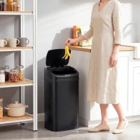 HOMCOM 48 L Sensor-Mülleimer für Küche oder Büro, automatische Schließ-Funktion, Edelstahl, Schwarz(m-7)