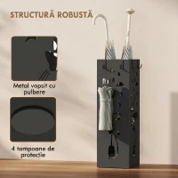 HOMCOM Suport de Umbrele Pătrat din Metal pentru Intrare, Suport Autoportant cu Tavă Detașabilă și 4 Cârlige, pentru Interior și Exterior, 15.5x15.5x49 cm, Negru(m-6)