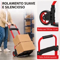 HOMCOM Carrinho de Carga Dobrável com Pega Telescópica Ajustável, 60 kg, com Rodas, para Garagem e Escritório, Vermelho(m-5)