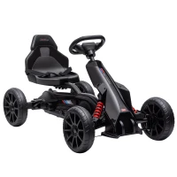 HOMCOM Go-Kart, Kindervoertuig met verstelbare zitting, trapvoertuig, trapauto met handrem, 3-8 jaar, buiten, Zwart(m-15)
