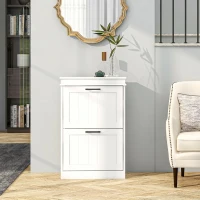 HOMCOM Dulap Modern pentru Pantofi cu 2 Sertare Rabatabile, Capacitate 10 Perechi și Raft Reglabil, 54x24x82,5 cm, Alb(m-8)