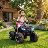 HOMCOM Quad Elétrico Infantil 12V com 2 Motores, 3-8 km/h, Música, Faróis LED e USB, Rosa(m-9)