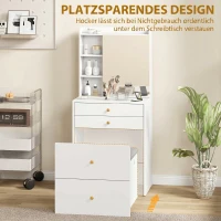 HOMCOM Schminktisch mit Spiegel und gepolstertem Hocker, kompakter Frisiertisch mit Schrank, Schubladen und offenen Ablagen, Weiß(m-4)
