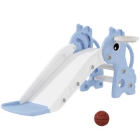 AIYAPLAY Scivolo per Bambini con Scaletta, Canestro da Basket e Pallone, Design Giraffa, per Bambini 1-3 Anni, Blu(m-1)