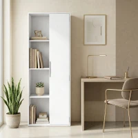 HOMCOM 4-stöckiges Bücherregal mit verstellbaren Regalböden, Regal mit Schrank und Türen für Wohnzimmer, Arbeitszimmer, Weiß(m-10)