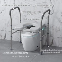 HOMCOM Scaun comod WC pentru vârstnici și persoane cu dizabilități 4 în 1 reglabil pe înălțime, cu brațe capitonate, gri(m-7)
