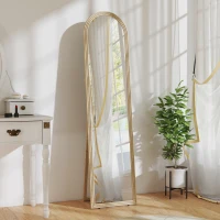 HOMCOM Oglindă de Podea și Perete Full Body cu Suport, Efect de Piatră și Formă Arcuită, 40x160 cm, Bej(m-2)