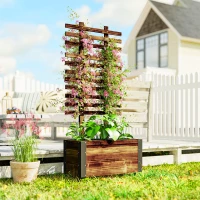 Outsunny Jardinieră cu spalier pentru plante cățărătoare și roți, din lemn de brad, 65x31x147 cm, maro(m-2)