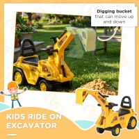 HOMCOM 2 in 1 Kids Ride On Tractor Pull Cart with Bucket, Under Seat Storage, Horn, High Backrest, for 1.5-4 Years Old, Yellow(m-4)