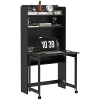 HOMCOM Computertisch mit Ablagefächern, Klappbare Arbeitsfläche, 2 Rollen, für Schlafzimmer, Wohnzimmer, 80x69x155cm, Schwarz(m-8)