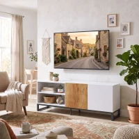 HOMCOM TV-Schrank für Fernseher bis 55 Zoll, modernes TV-Lowboard mit verstellbaren Einlegeböden, Weiß(m-10)