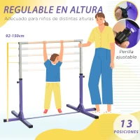 HOMCOM Barra de Gimnasia para Niños +3 Años Barra de Entrenamiento Altura Ajustable 92-150 cm Carga 75 kg 194x121x150cm Violeta(m-4)