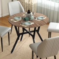 HOMCOM Table de salle à manger rond, table de cuisine, deux places, cadre en acier, dim. Ø 90 x 76H cm, marron, noir(m-12)