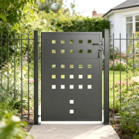 Outsunny Gartentor aus verzinktem Stahl Metall Gartentür mit Griff Schloss 3 Schlüssel abschließbar Zauntor 105x130 cm Dunkelgrau(m-10)