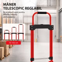 HOMCOM Cărucior de Transport cu Mâner Telescopic, Capacitate 60 kg, Cadru din Oțel, Roșu(m-7)