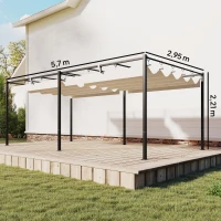 Outsunny Pérgola de Jardín 6x3 m con Techo Retráctil Protección UPF50+ Drenaje Cenador de Jardín para Patio Exterior Crema(m-3)