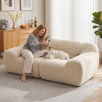 HOMCOM Sofá 2 Lugares em Chenille Sofá de Sala 174 cm Assento e Apoios de Braço Largos Acolchoados Totalmente Compactado Bege(m-4)