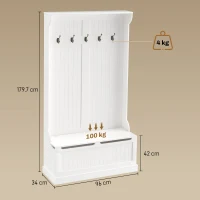 HOMCOM Cuier de Podea cu Bancă pentru Pantofi și 5 Cârlige, MDF, 96L x 34I x 179,7Î cm, Crem(m-3)