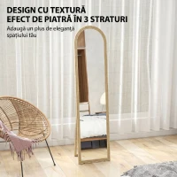 HOMCOM Oglindă de Podea și Perete Full Body cu Suport, Efect de Piatră și Formă Arcuită, 40x160 cm, Bej(m-5)