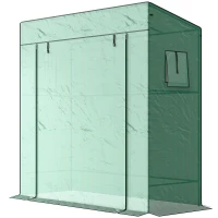 Outsunny Tomatengewächshaus Foliengewächshaus mit Rolltor Mesh-Fenster Schrägdach 196 x 77 x 197 cm Grün(m-11)